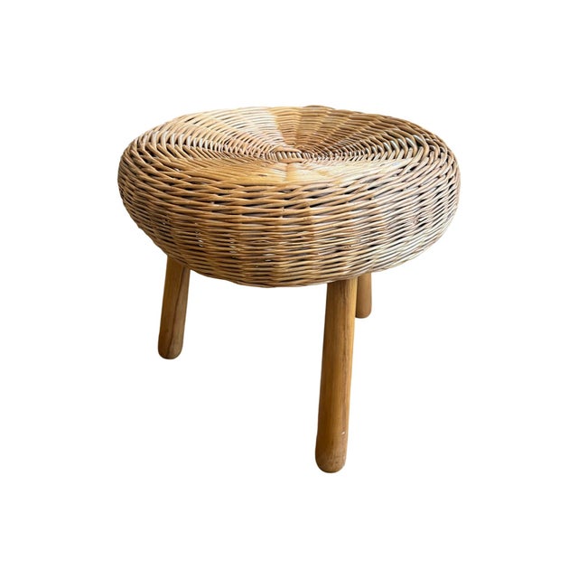 Tony Paul 1950s Mid Century Modern 3 Legged Wicker Stool Attributed to Tony Paul Vintage Boho For Sale - Image 4 of 10