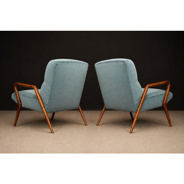 Giuseppe Scapinelli Armchairs, Brazil, 1950s — Sculpted Caviúna Frames in Dusty Teal Velvet Upholstery For Sale - Image 10 of 18