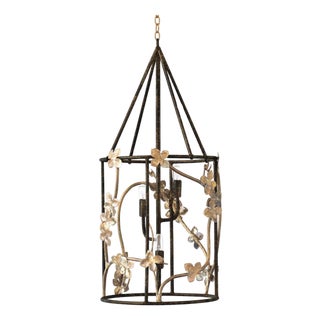 Gold Rubbed Black Sakura Floral Lantern For Sale