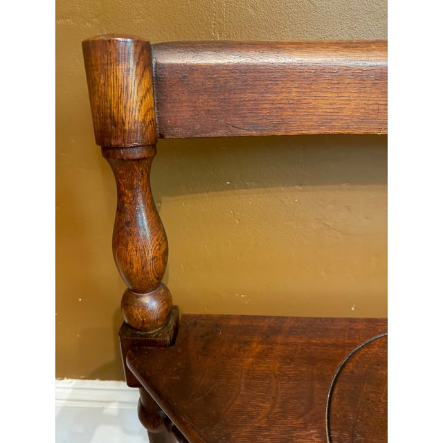 Brown Antique Patented Sliding Seat Mahogany Triangular Corner Chair With Turned Legs and Brass Castor For Sale - Image 8 of 15