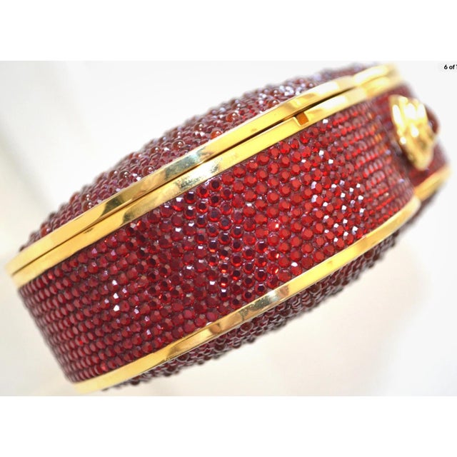 1990s Judith Leiber Heart Red Burgundy Crystal Gold Bag Purse Evening Vintage Minaudiere Shoulder Clutch For Sale - Image 5 of 11