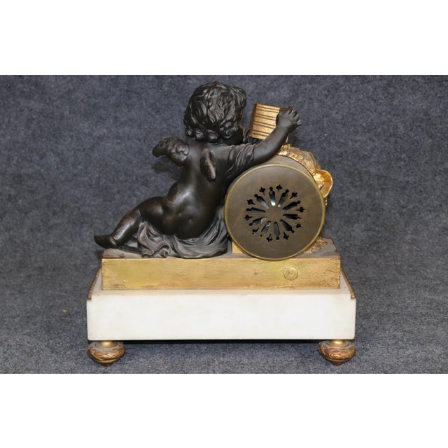 French French Louis XV Style Figural Gilt Metal and Marble Clock Set For Sale - Image 3 of 15