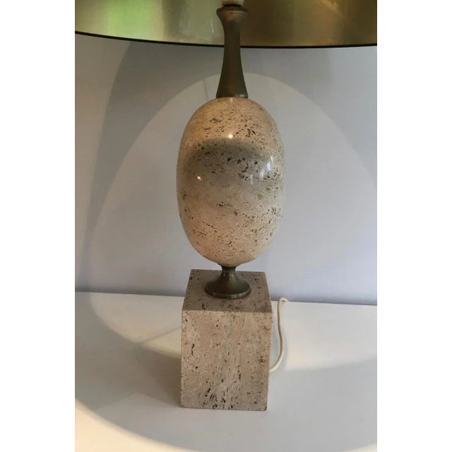 Metal Tall Philippe Barbier Travertine Lamp, circa 1960 For Sale - Image 7 of 13