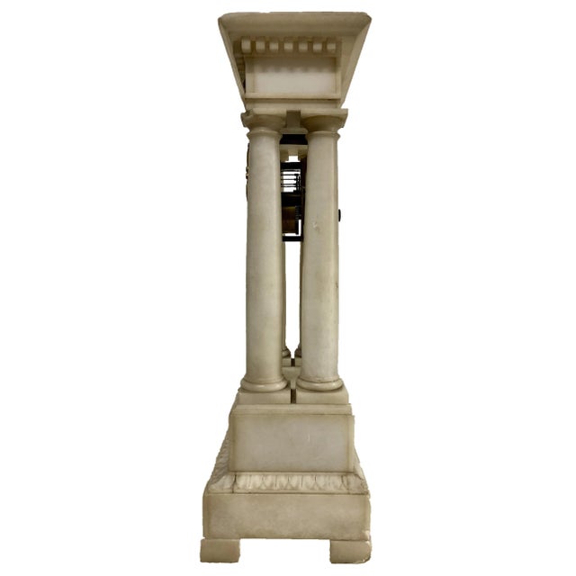 Alabaster Mid 19th Century French Charles X Marble and Brass Portico Mantel Clock Circa 1860 For Sale - Image 8 of 12