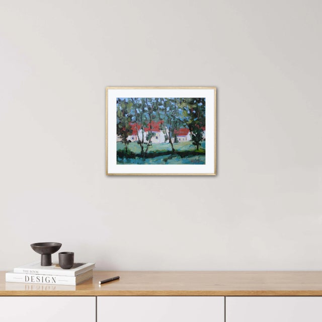 Quiet Places & Desertscapes — Red Roofs, Through the Trees Original oil painting by Haas, 16 x 12 unframed on linen panel,...