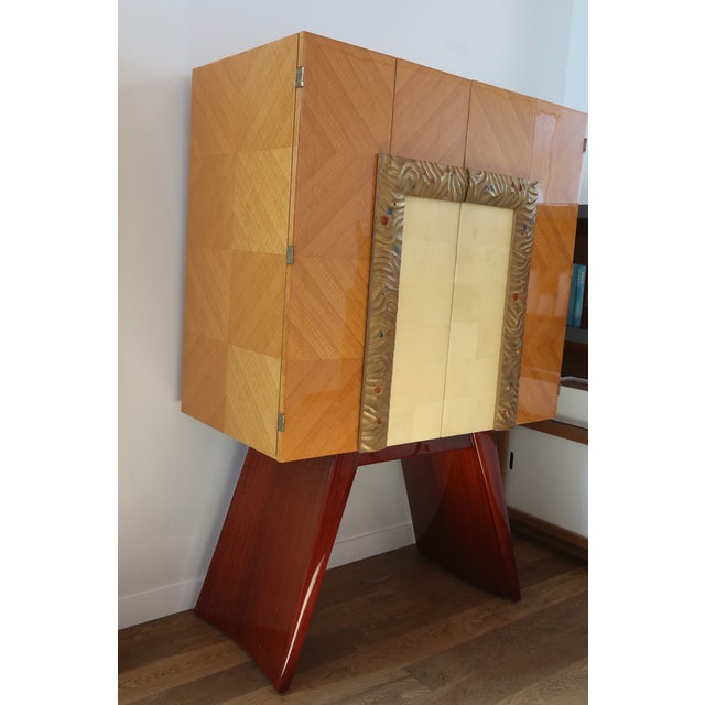 Art Deco Late 20th Century Dakota Jackson Postmodern Dry Bar Cabinet in Lacquered Maple and Parchment For Sale - Image 3 of 15