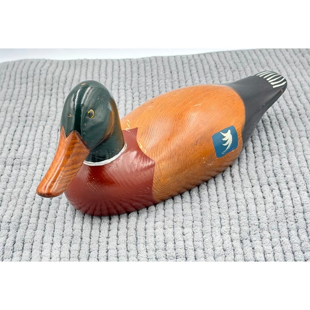 Vintage Hand-Carved Hand-Painted Wooden Mallard Duck Decoy Folk Art Lodge Decor For Sale - Image 9 of 9