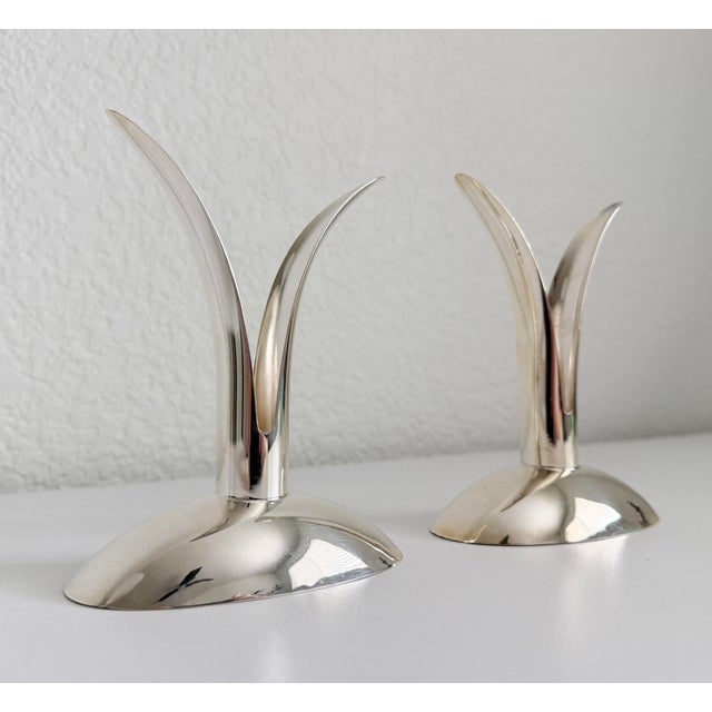 Rare Mid-20th century organic form silverplate candlesticks circa 1950. Designed by Italian-American metalsmith Alfredo...