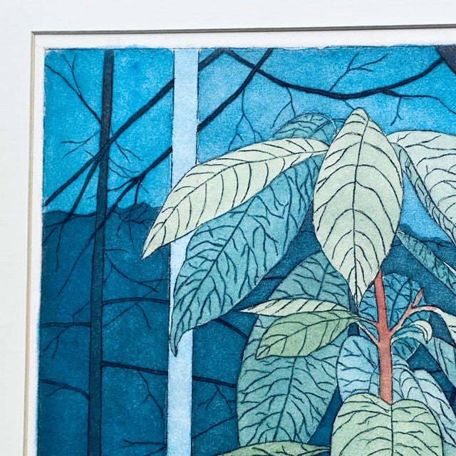 Green Vintage Botanical Potted Houseplants Signed Lithograph For Sale - Image 8 of 10