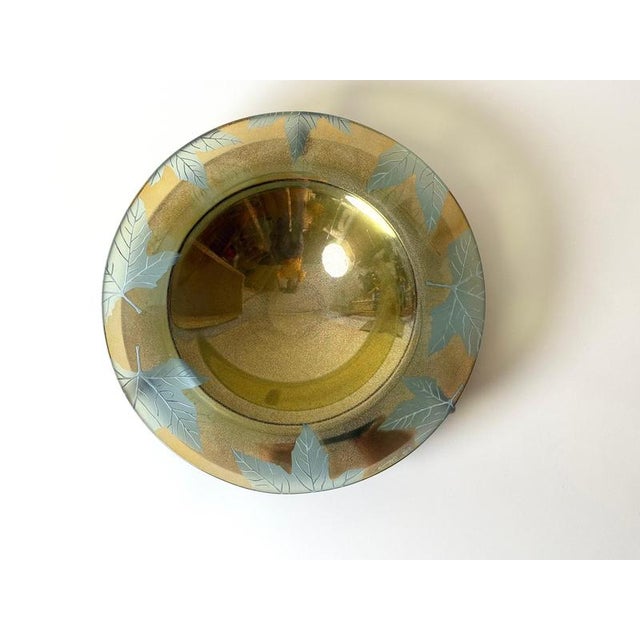 Large Art Glass Centerpiece Bowl with Brass Stand, 2000 For Sale - Image 4 of 18