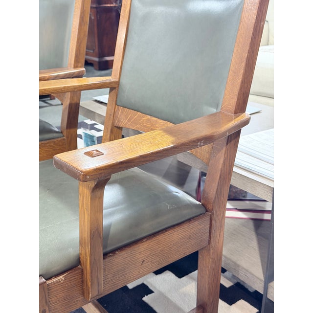 Late 20th Century Late 20th Century Pair of Stickley Mission Oak Leather Cottage Arm Chairs For Sale - Image 5 of 10