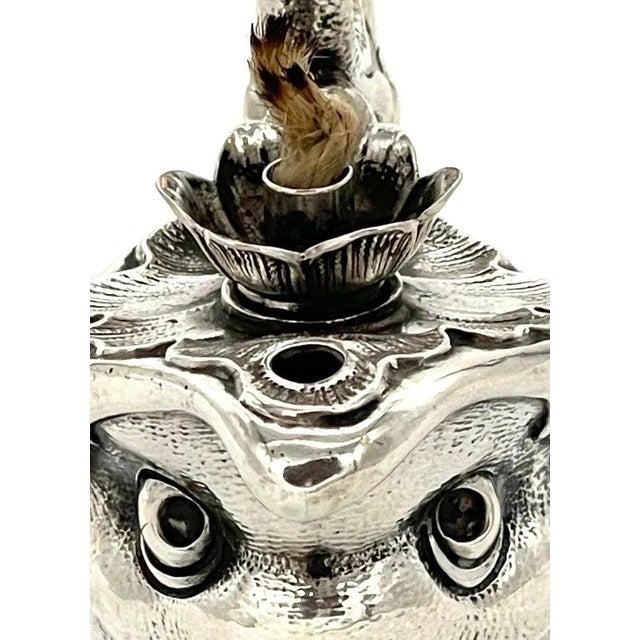 Silver Late 19th Century Art Nouveau German Sterling Fantasy Fish Motif Oil Lamp/Cigar Lighter For Sale - Image 8 of 12