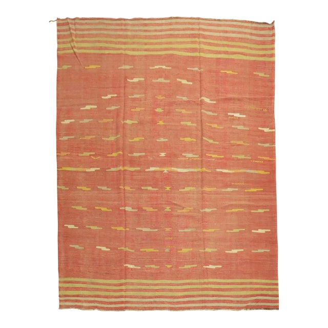 Melon Red Vintage Turkish Kilim Room Size Rug For Sale