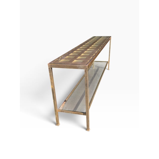Modern Nancy Corzine Silver Gilt Metal Delmonaco Console Table.