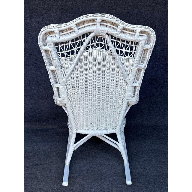Victorian 19th Century Pair Painted White Wicker Victorian Style Rocking Chairs For Sale - Image 3 of 8