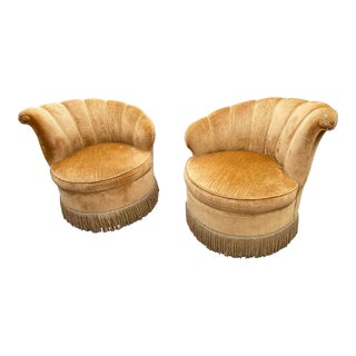Vintage Velvet Clam Shell Lounge Chairs For Sale