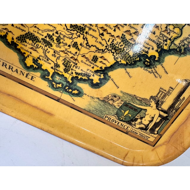 Unique large yellow tray purchased from Cannes. This tray features a map of the south of France including Aix en Provence,...