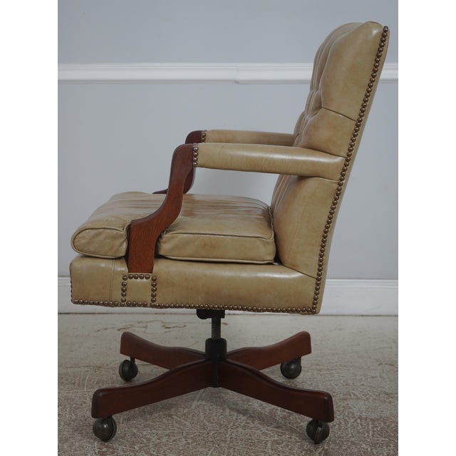 Traditional Classic Leather Tufted Rolling Desk Chair For Sale - Image 3 of 18