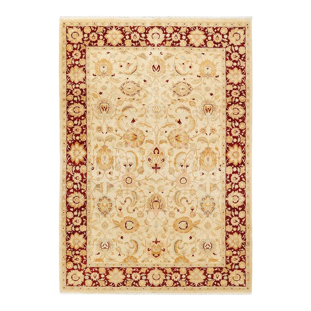Mogul Collection Hand-Knotted Area Rug - Ivory 6' 2" x 8' 9" For Sale