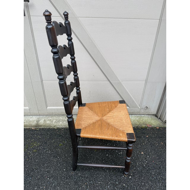 Antique English High Ladder Back Rush Seat Side Chair For Sale - Image 16 of 18