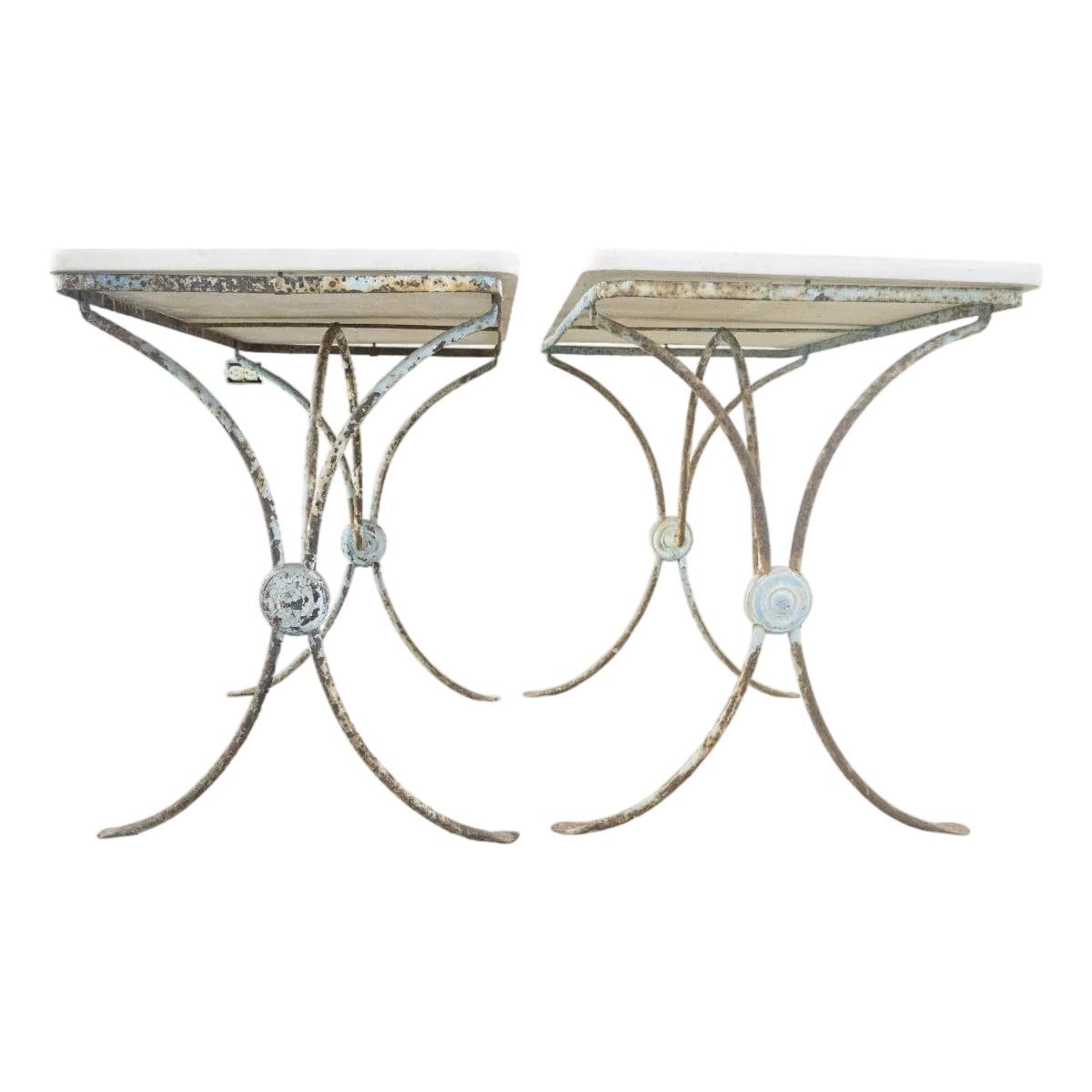 Pair of 19th Century Painted Iron Tables With Stone Top | Chairish