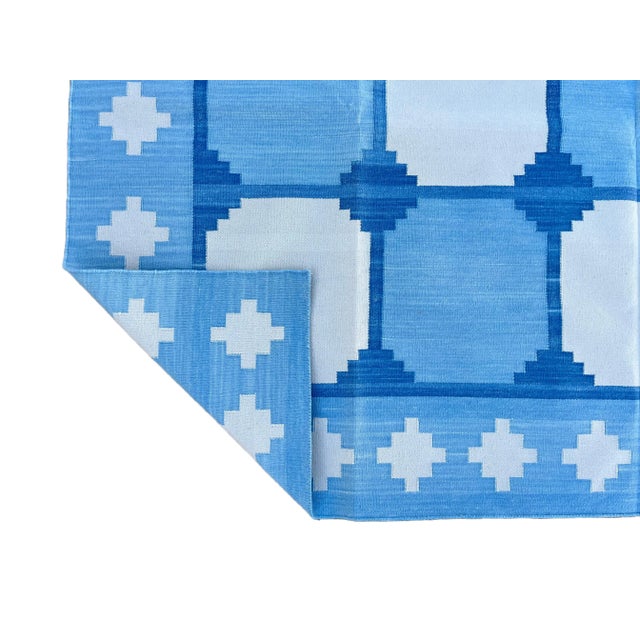 Casa Cosima Handmade Cotton Area Rug Vegetable Dyed Sky Blue and White Vista Rug-12'x15' For Sale - Image 4 of 11