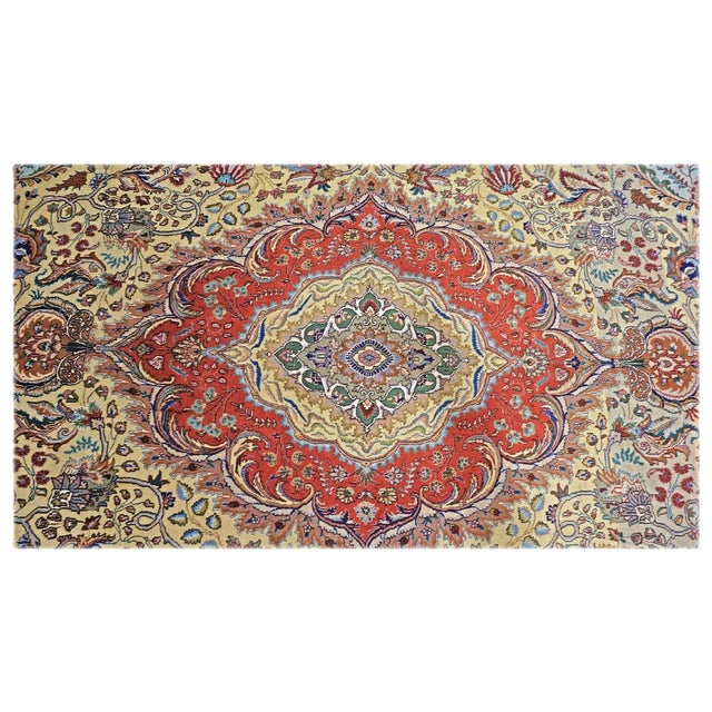 Textile Antique Persian Tabriz Wool 9x12 Yellow, Taupe & Rose Handmade Area Rug #9902296 For Sale - Image 7 of 11