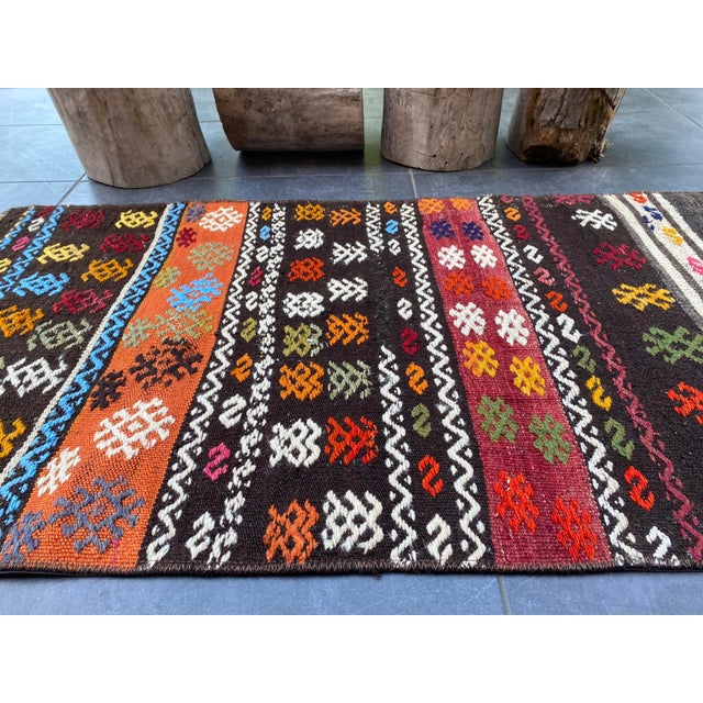 Vintage Flower Pattern Kurdish Kilim Rug For Sale - Image 4 of 10