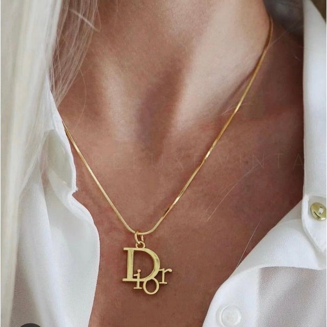 Contemporary Authentic Christian DIOR Repurposed Charm Pendant Necklace Logo Gold For Sale - Image 3 of 18