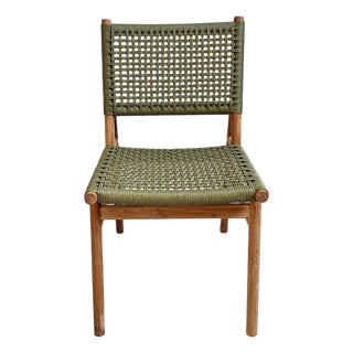 Outdoor Green Woven Teak Dining Chair For Sale