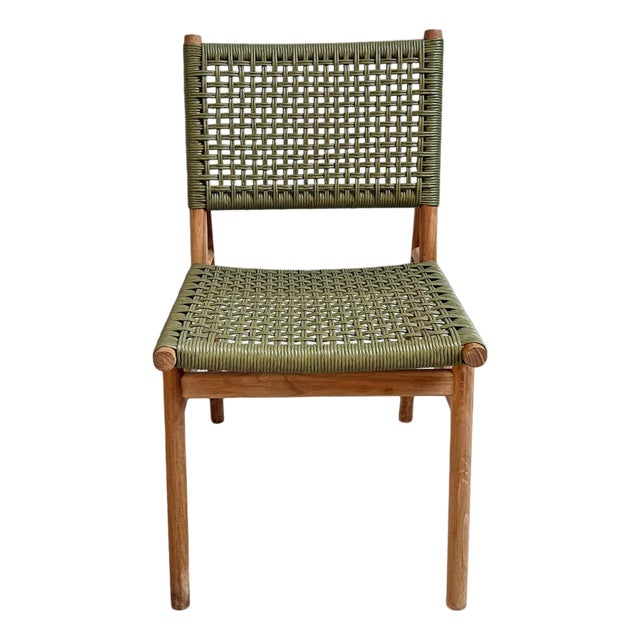 Outdoor Green Woven Teak Dining Chair For Sale