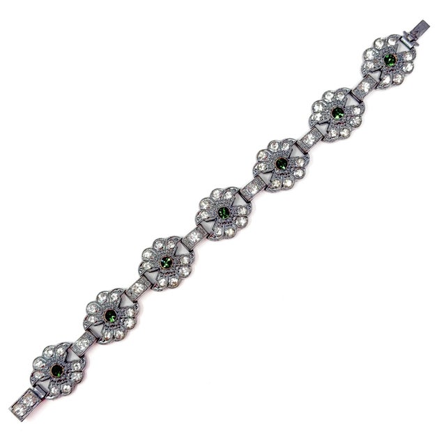 Art Deco Green and Clear Paste Flower Bracelet, 1930s For Sale - Image 10 of 10