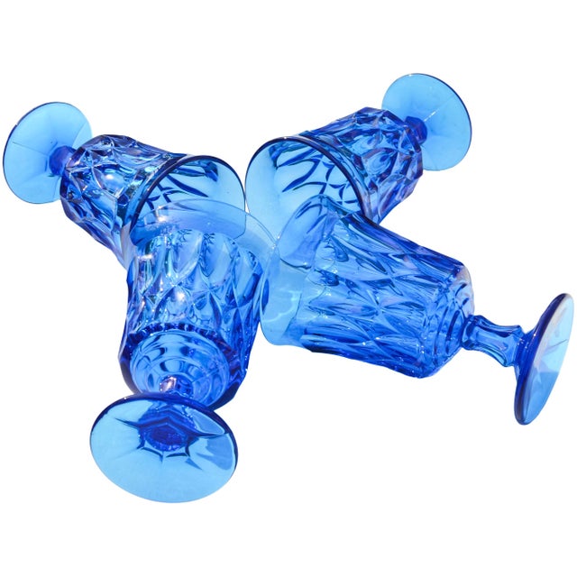 Mid-Century Modern Mid 20th Century Hand-Blown Blue Americana Textured Glasses- Set of 4 For Sale - Image 3 of 5