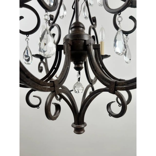 Late 20th Century French Art Nouveau Style Metal & Crystal 6 Light Scroll Chandelier For Sale - Image 11 of 11