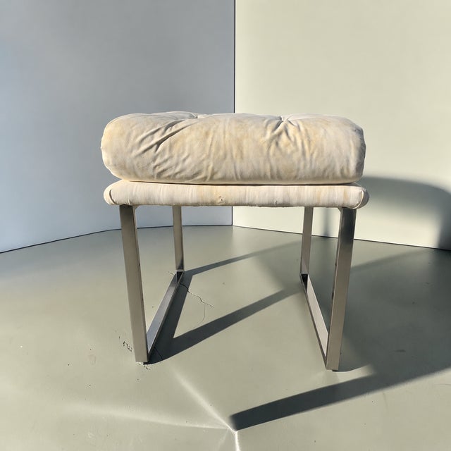 Milo Baughman Style Chrome Upholstered Stool For Sale - Image 9 of 14