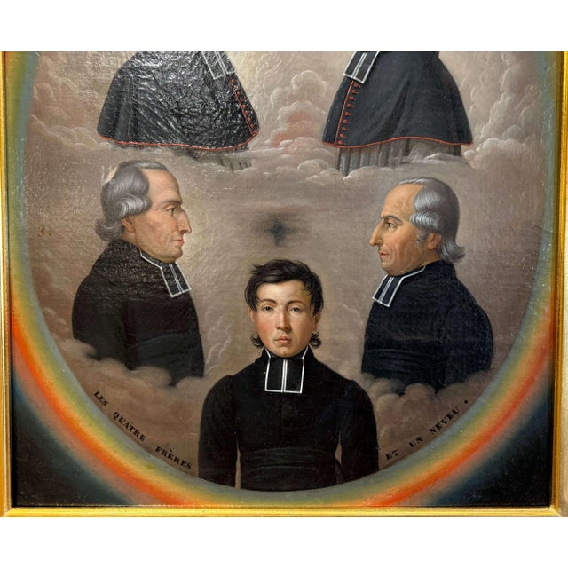 Textile 19th Century French Religious Oil Painting of Five Priests in Giltwood Frame For Sale - Image 7 of 9