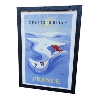 Vintage Framed Sports D’Hiver French Ski Travel Poster - Artist Villemot For Sale