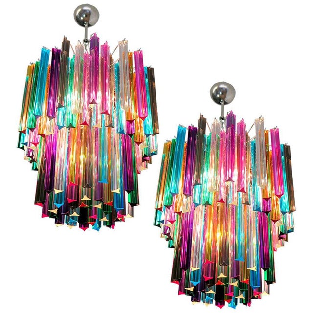 Multi-Color Triedri Chandeliers in Murano, 1970s, Set of 2 For Sale - Image 18 of 18