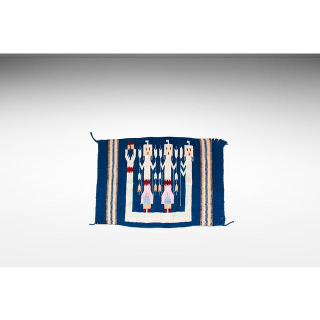Vintage Native American Navajo Yei Hand-Woven Tapestry Throw Rug Wall Folk Art in Wool, Usa, C. 1970s For Sale In Orlando - Image 6 of 18