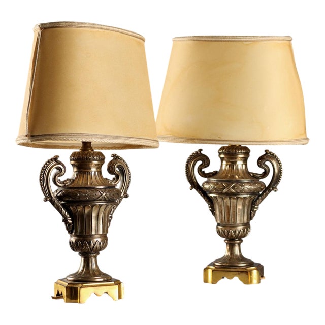 Silver and Bronze Lamps, Set of 2 For Sale