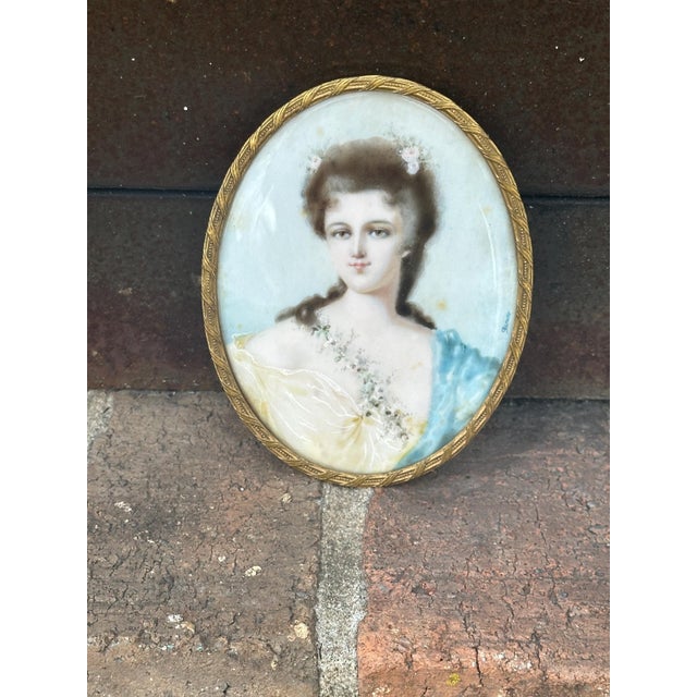 Antique Miniature Portrait Painting of Young Maiden signed Garnier For Sale - Image 9 of 9