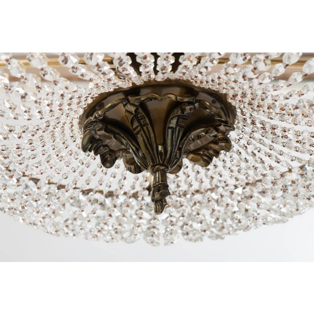 Large Brass & Crystal Semi Flush Mount Basket Chandelier, Spain 1950s For Sale - Image 10 of 13