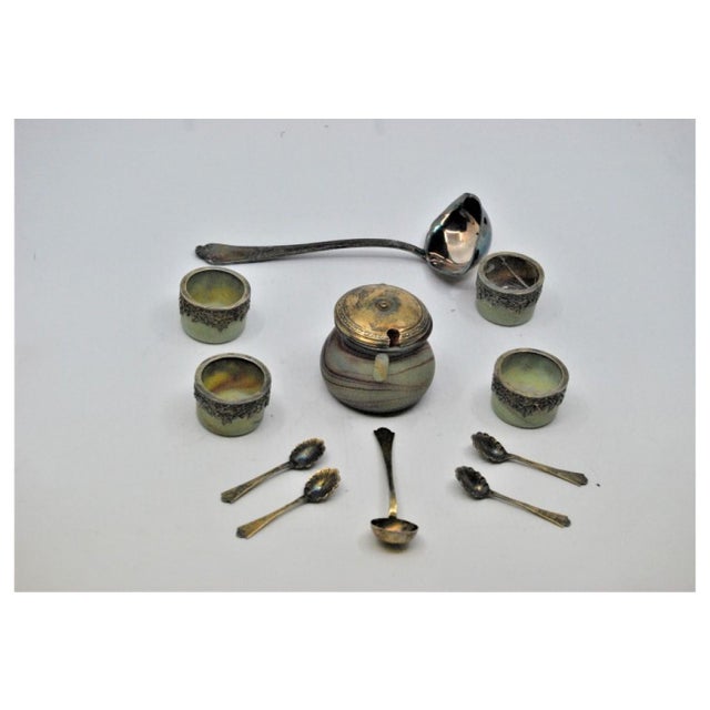 Silver Salt and Pepper Shakers with Glass Cores and Spoons, Set of 11 For Sale - Image 9 of 11