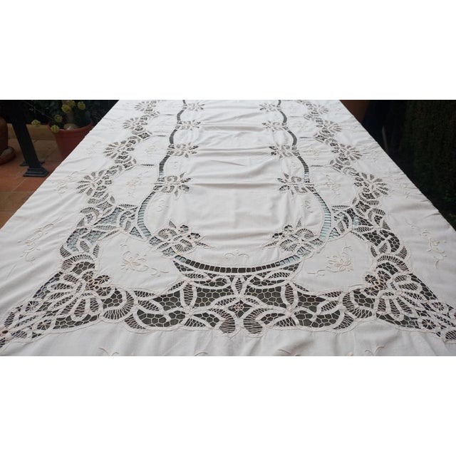 Rococo Antique Embroidered Tablecloth, 1890, Set of 6 For Sale - Image 3 of 17