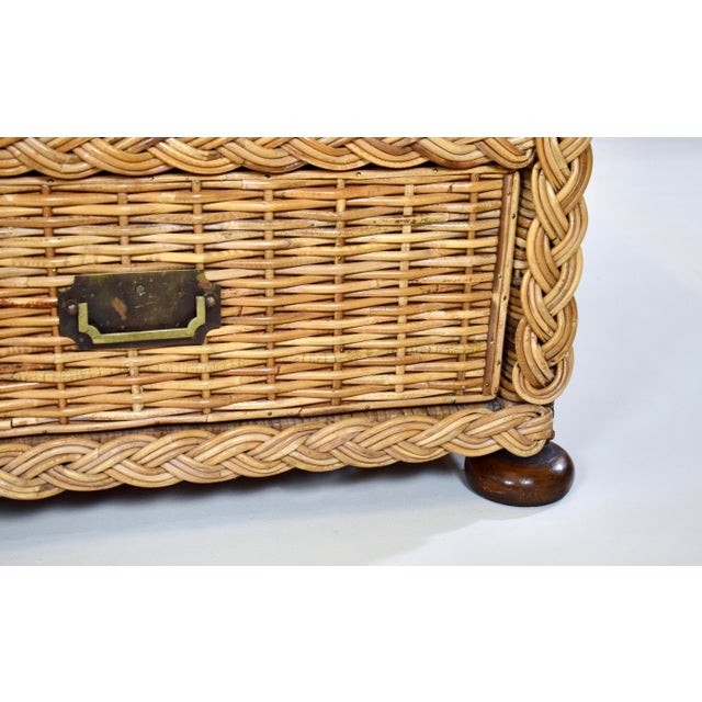 1950s Vintage Coastal Braided Woven Rattan Chest of Drawers With Walnut Bun Feet For Sale - Image 11 of 12