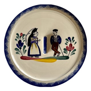 Vintage Hand-Painted Faience Butter Dish from St-Jean De Monts, 1950s For Sale