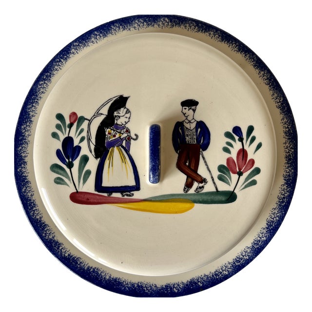 Vintage Hand-Painted Faience Butter Dish from St-Jean De Monts, 1950s For Sale