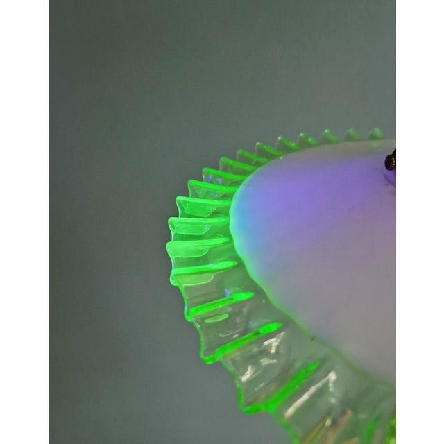 Lime Art Deco Pendant Light in White Opaline Glass and Uranium Glass, France, 1920s For Sale - Image 8 of 12