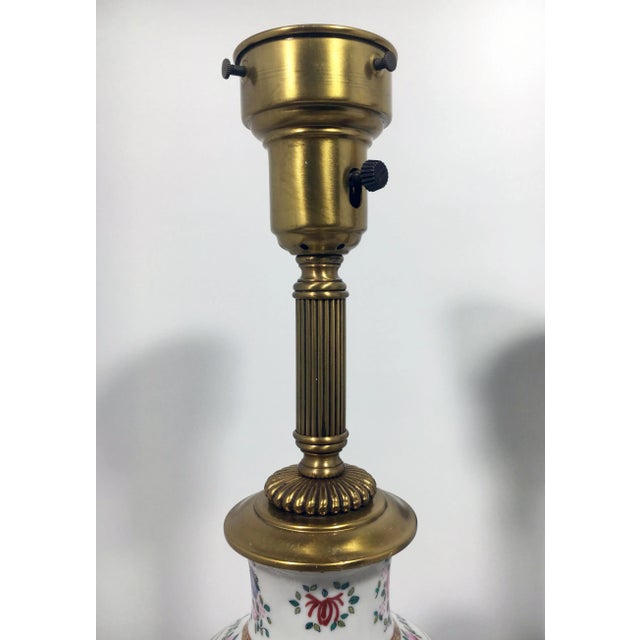 Metal 1940s Hand Painted Porcelain Garniture Vase Lamp - a Pair For Sale - Image 7 of 9