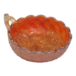 Imperial Marigold Carnival Glass Quilted Pansy Flowers Nappy Candy Dish